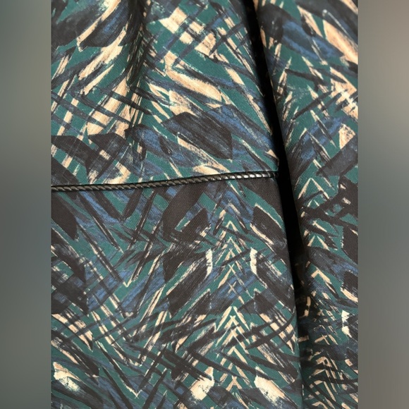 Donna Karan New York Dark Green Abstract Scuba Knit Leather Trim Sheath Dress 4 - Picture 8 of 13